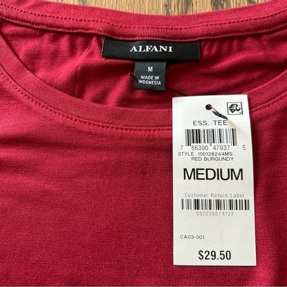 NWT woman’s Alfani notched side smooth shirt size medium red Burgundy color - Picture 5 of 9
